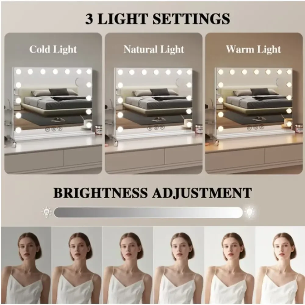 22.8inch Hollywood Vanity Mirror with Lights for Bathroom/Bedroom (White)